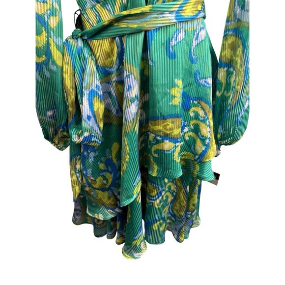 TAHARI ASL Women's Size 4 Wrap Belt Dress Green Paisley Ruffle Print Lined NWT - Picture 3 of 12